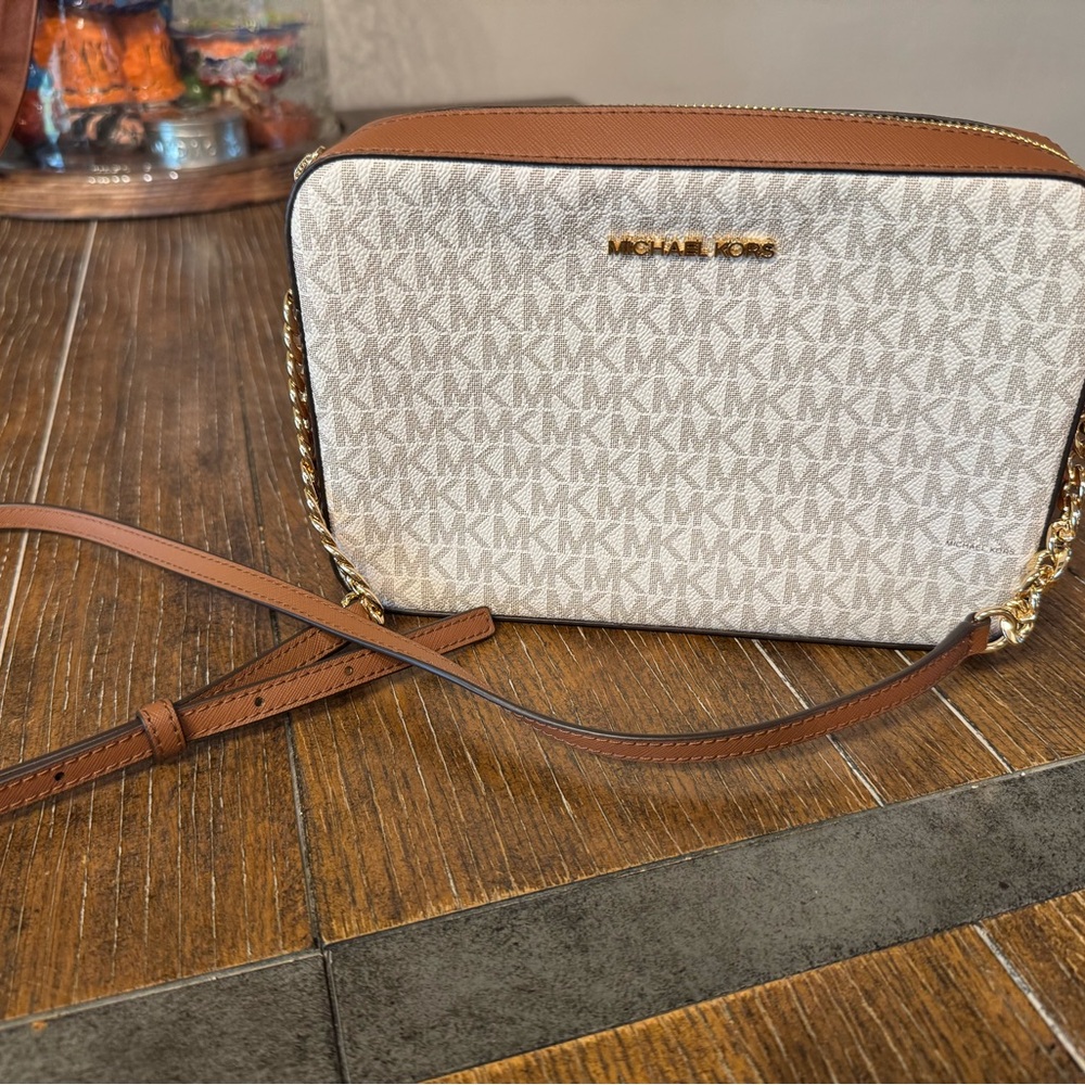 Michael Kors Tan and Cream Signature Crossbody Bag